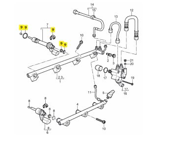 IMS GENUINE PORSCHE NEW FUEL INJECTOR UPPER GASKET KIT 95511091100 - PORSCHE CAYENNE 957, 958 2008-PRESENT