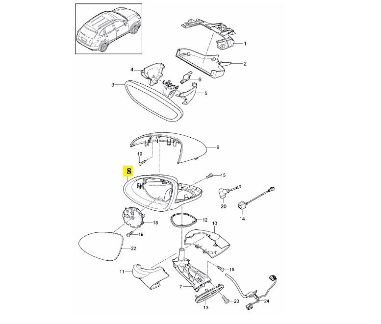 IMS GENUINE PORSCHE NEW LEFT MIRROR HOUSING 95873152700 - PORSCHE CAYENNE 958 2011-PRESENT